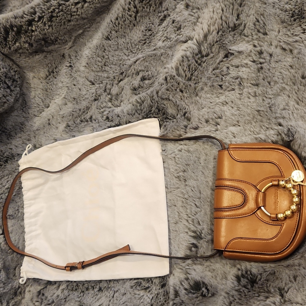 Small See By Chloe Tan Leather Crossbody with Gold Ring Charm